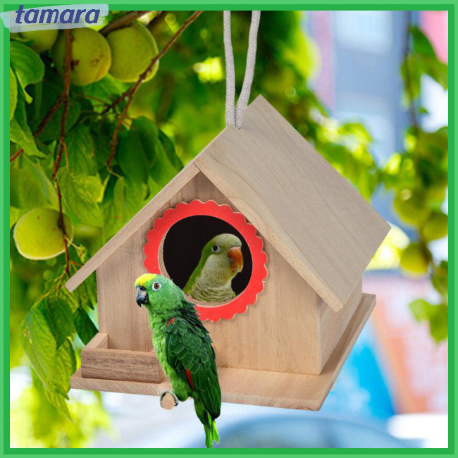 Bhn 木製鳥舍小型戶外花園鸚鵡鳥巢木製鳥屋鳥籠寵物用品