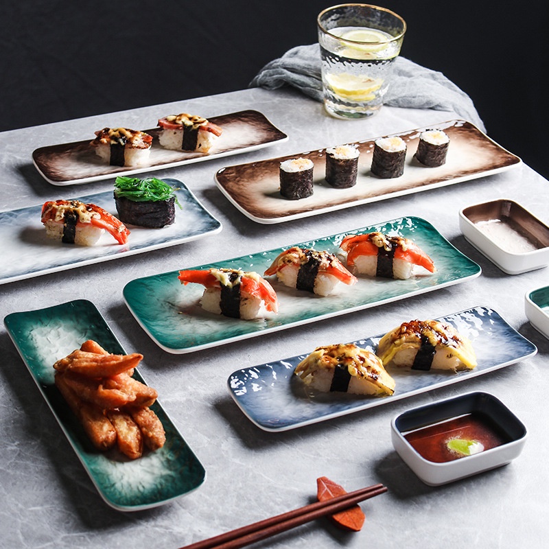 日式長條盤壽司盤點心盤子刺身蘸料碟傢用陶瓷創意餐具長方形菜盤