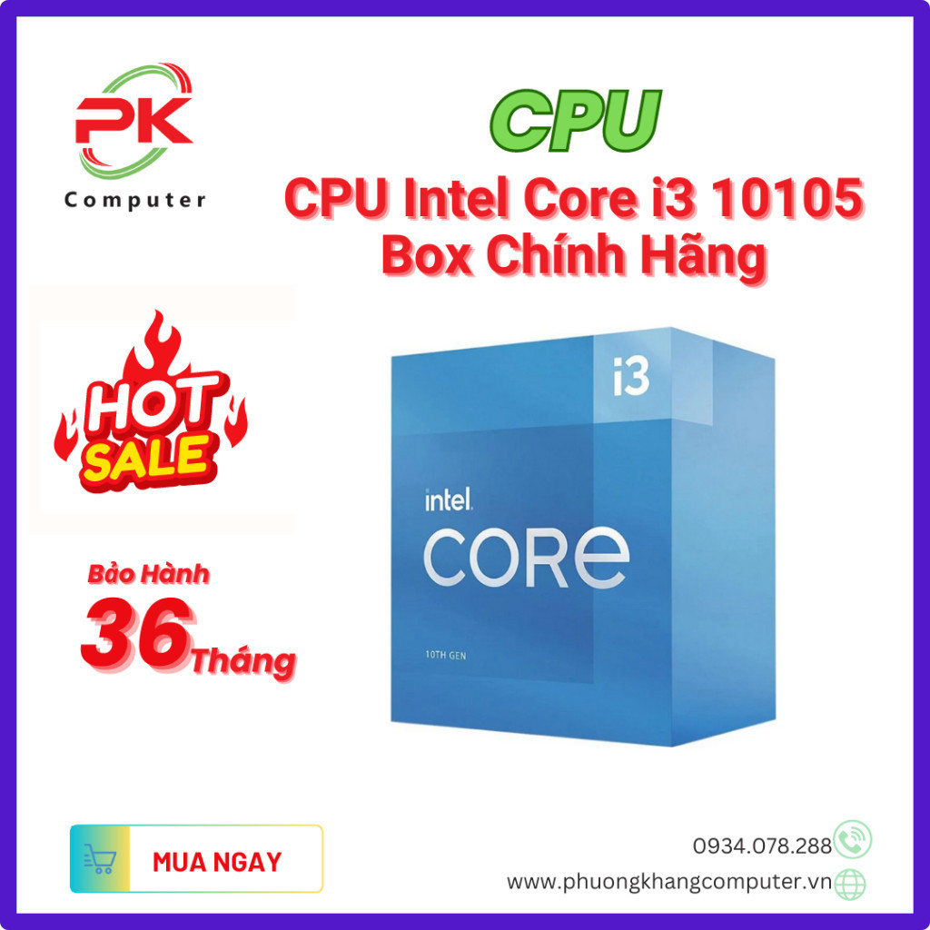 Cpu Intel Core i3 10105(英特爾 LGA1200 - 4 核 - 8 線程 - 底座 3.7Ghz