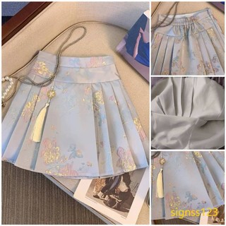 【台灣出貨】馬面裙短版 馬面裙日常 S-2XL 新中式 古著漢服 短版馬面裙 2025 春夏新款 百褶裙子 a字半身短裙