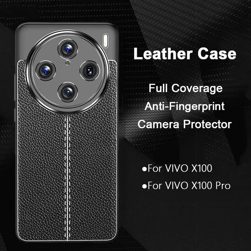 Vivo X100 Pro X 100 X100Pro VivoX100 5G 豪華皮革軟TPU手機殼超薄相機鏡頭保護防