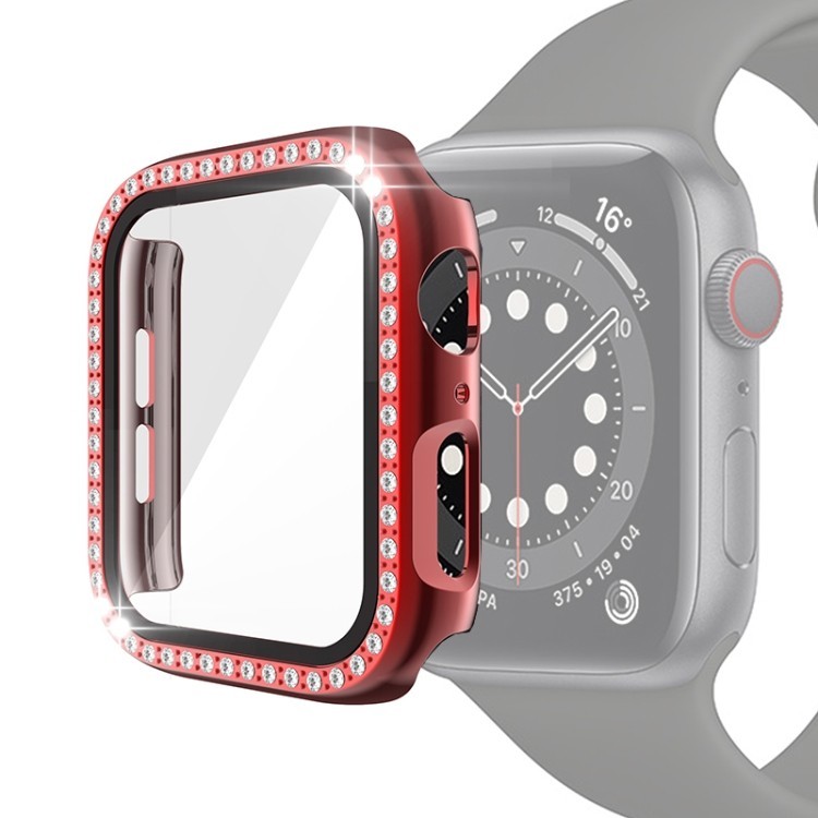 新款電鍍 PC 單排鑽石保護殼帶鋼化玻璃膜適用於 Apple Watch Series 6 &amp; SE &amp; 5 &amp; 4 4