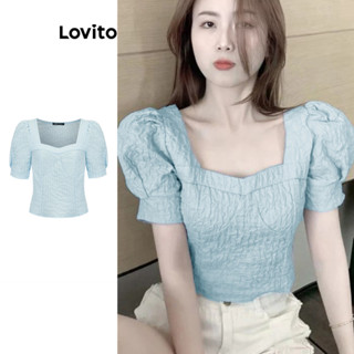 Lovito 女用休閒素色結構線褶皺 T恤 L80ED092
