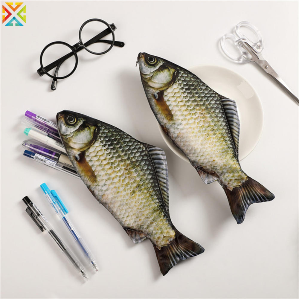 創意鯽魚鉛筆袋仿真鹹魚大容量個性搞笑新鮮海魚學校鉛筆袋文具用品