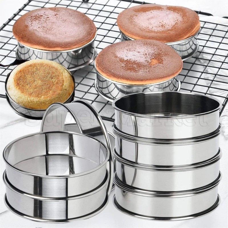 不銹鋼蛋糕成型環 - 麵包奶油分層圈 - 水果派三明治壓模 - 甜點 DIY 烘焙模具
