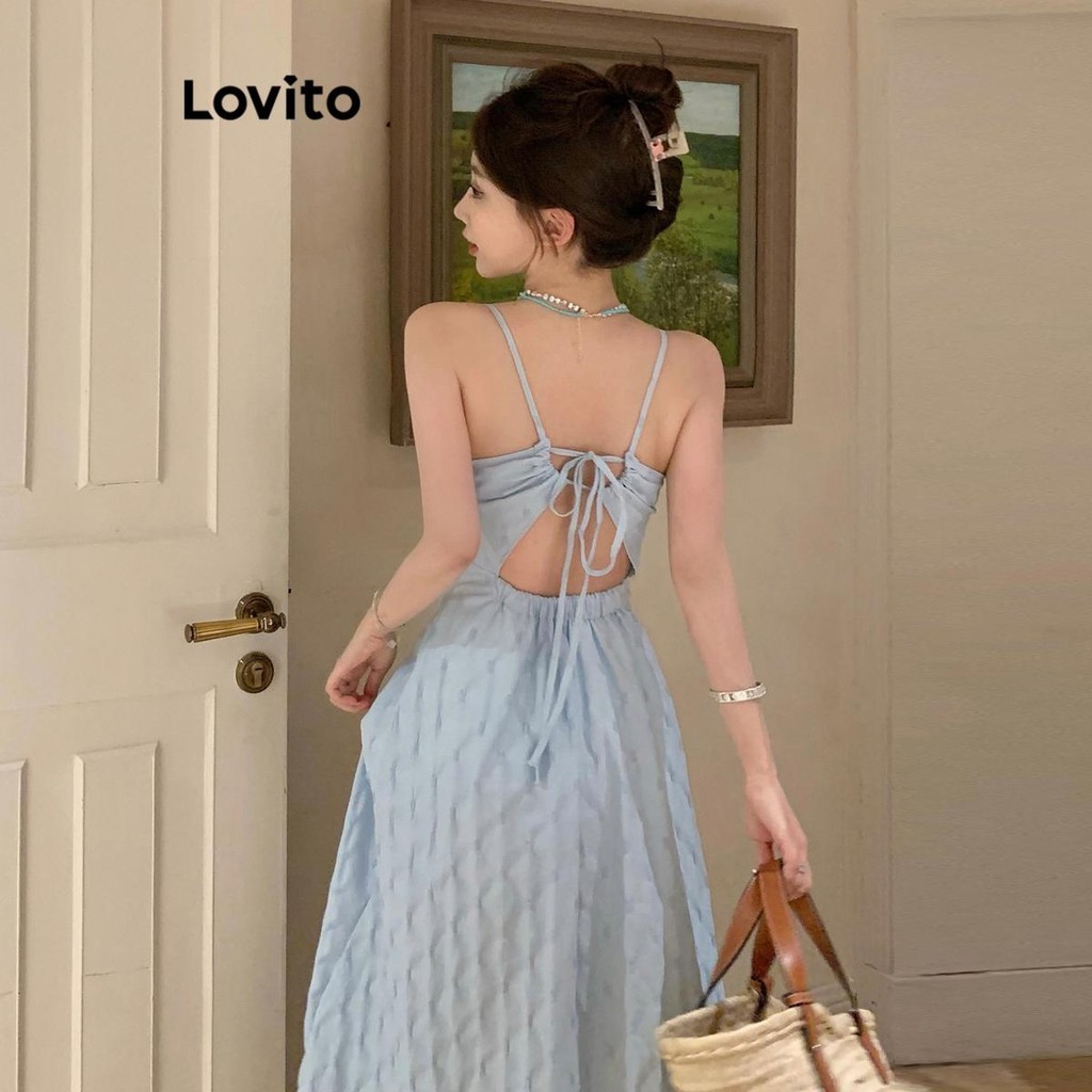 Lovito 女款休閒素色美背連身裙 LNE45340