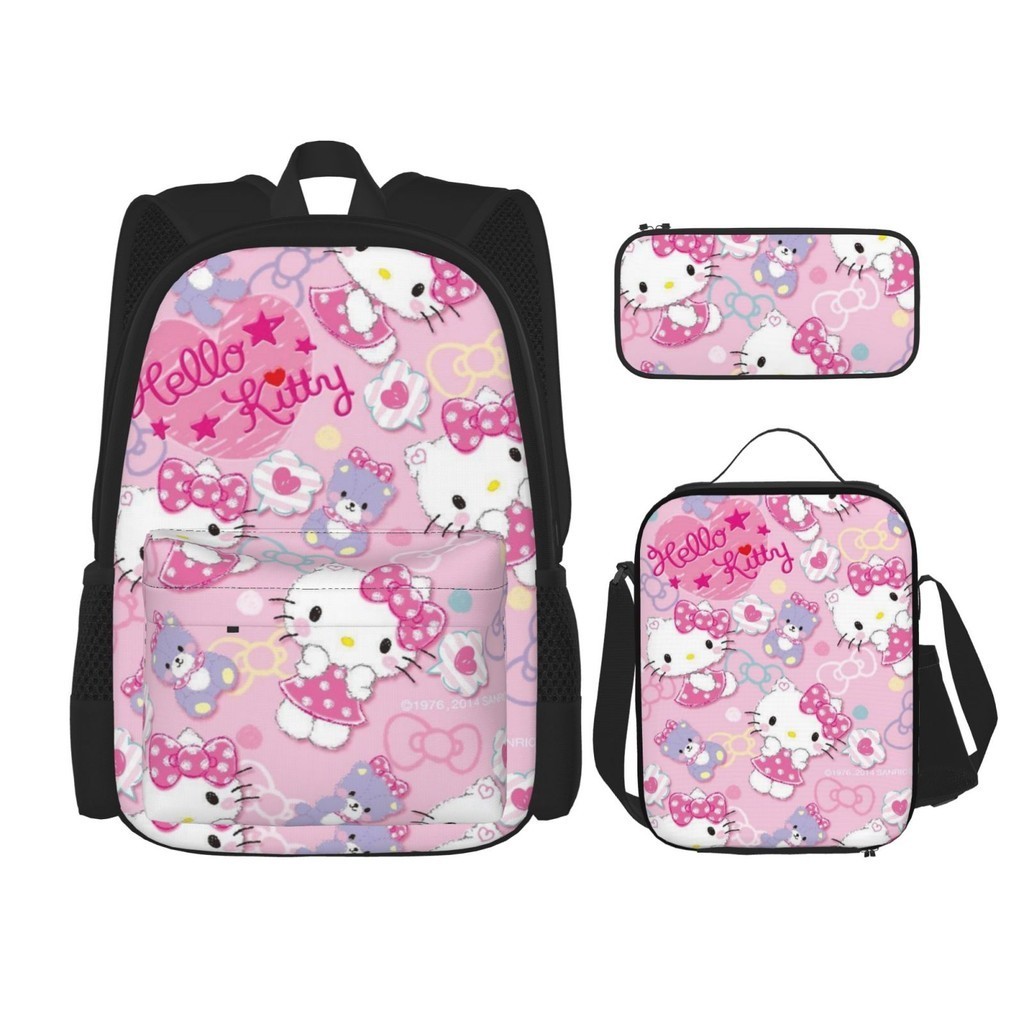 Hello Kitty書包+筆袋+午餐袋組合3in1組合時尚雙肩包
