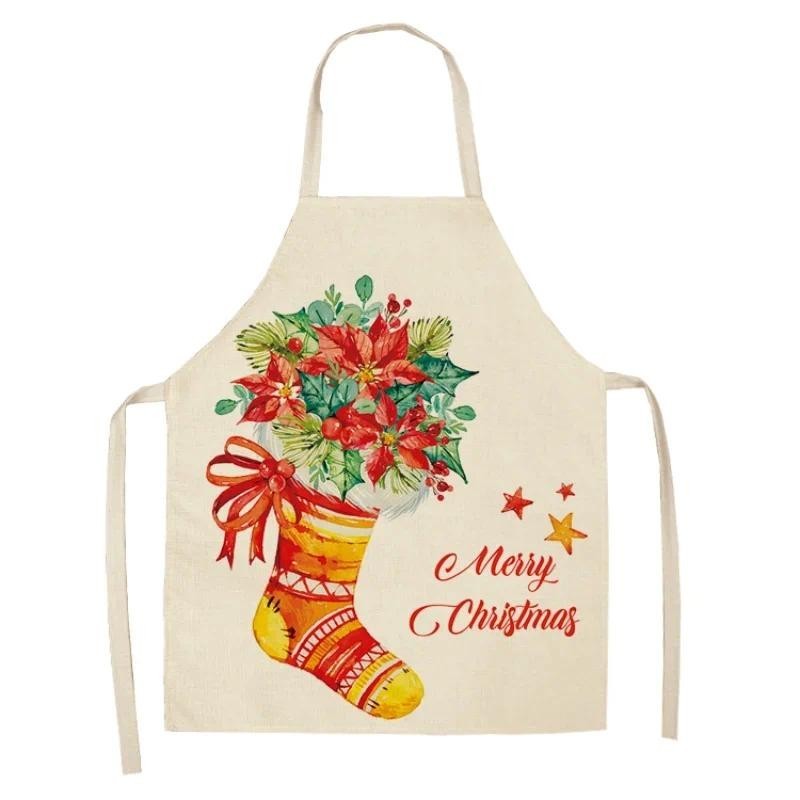 聖誕印花女式廚房圍裙防水防油烹飪棉麻圍裙兒童定制桌布