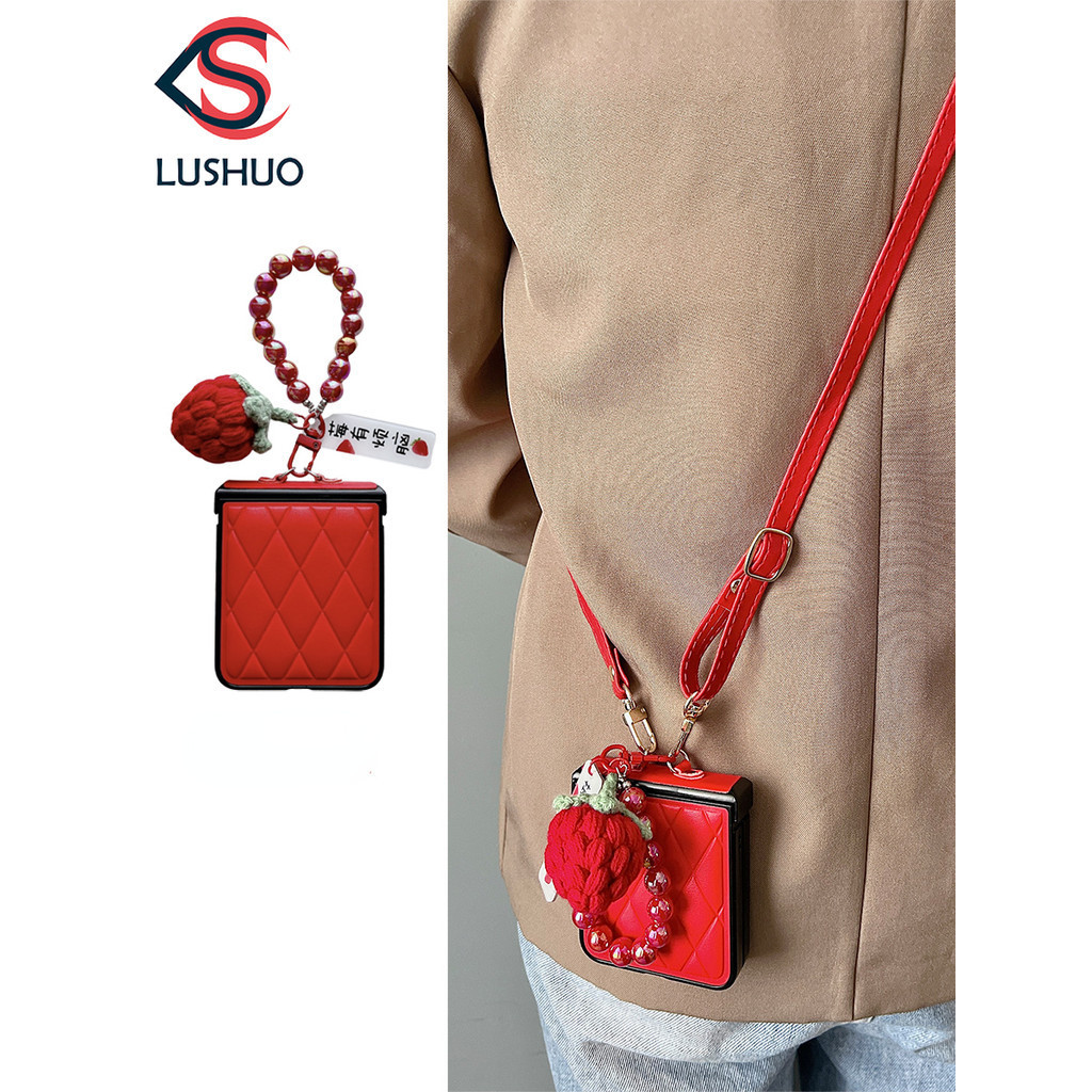 Lushuo 手機殼適用於 OPPO Find n3 N2 Flip 奢華簡約羽絨服便攜式編織草莓柿子手鍊適用於 fin