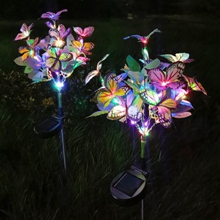 太陽能彩色led蝴蝶花樹地燈戶外防水節日裝飾花園草坪燈