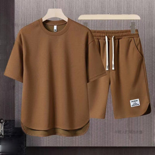 韓版短袖T恤男士 素色套裝男 M-3XL 外出套裝 家居服兩件套 5色運動套裝 復古短褲寬松休閑上衣運動一套