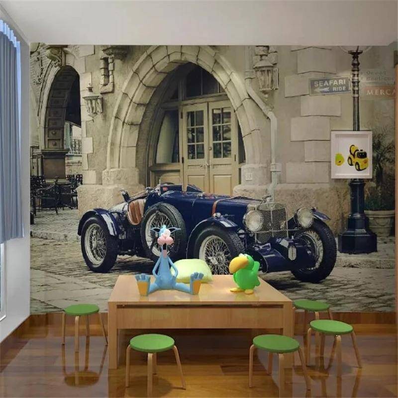 定制歐式複古老爺車3d照片壁紙壁畫電視背景牆客廳臥室裝飾自粘牆紙家居裝飾貼紙