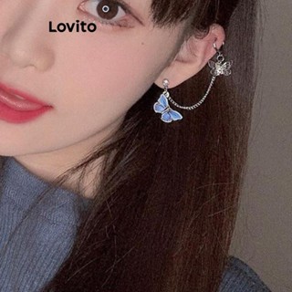 Lovito 女士優雅蝴蝶水鑽鏈條耳環 LFA25399
