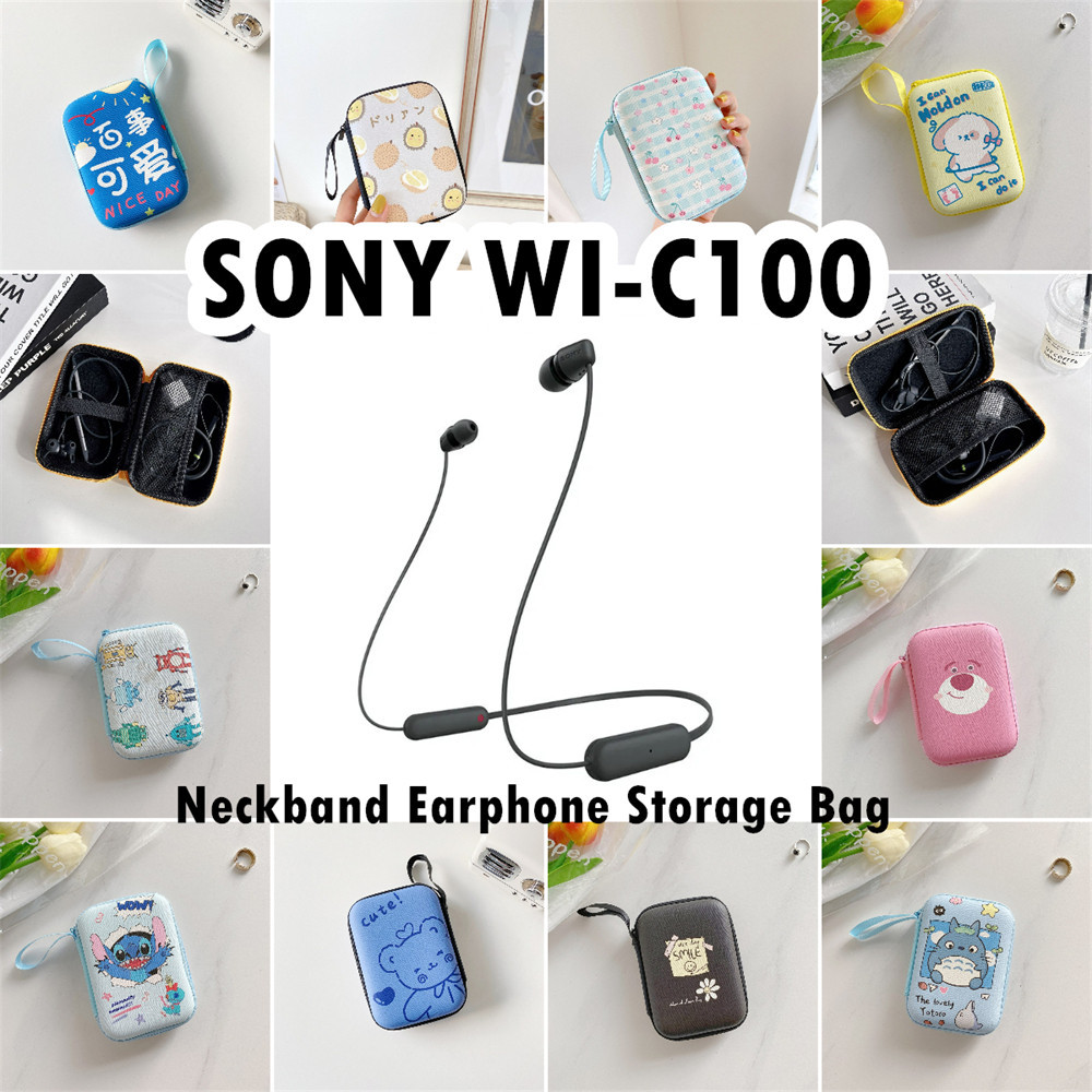 索尼 現貨! 適用於 SONY WI-C100 頸掛式耳機套卡通創新系列頸掛式耳機收納包外殼盒