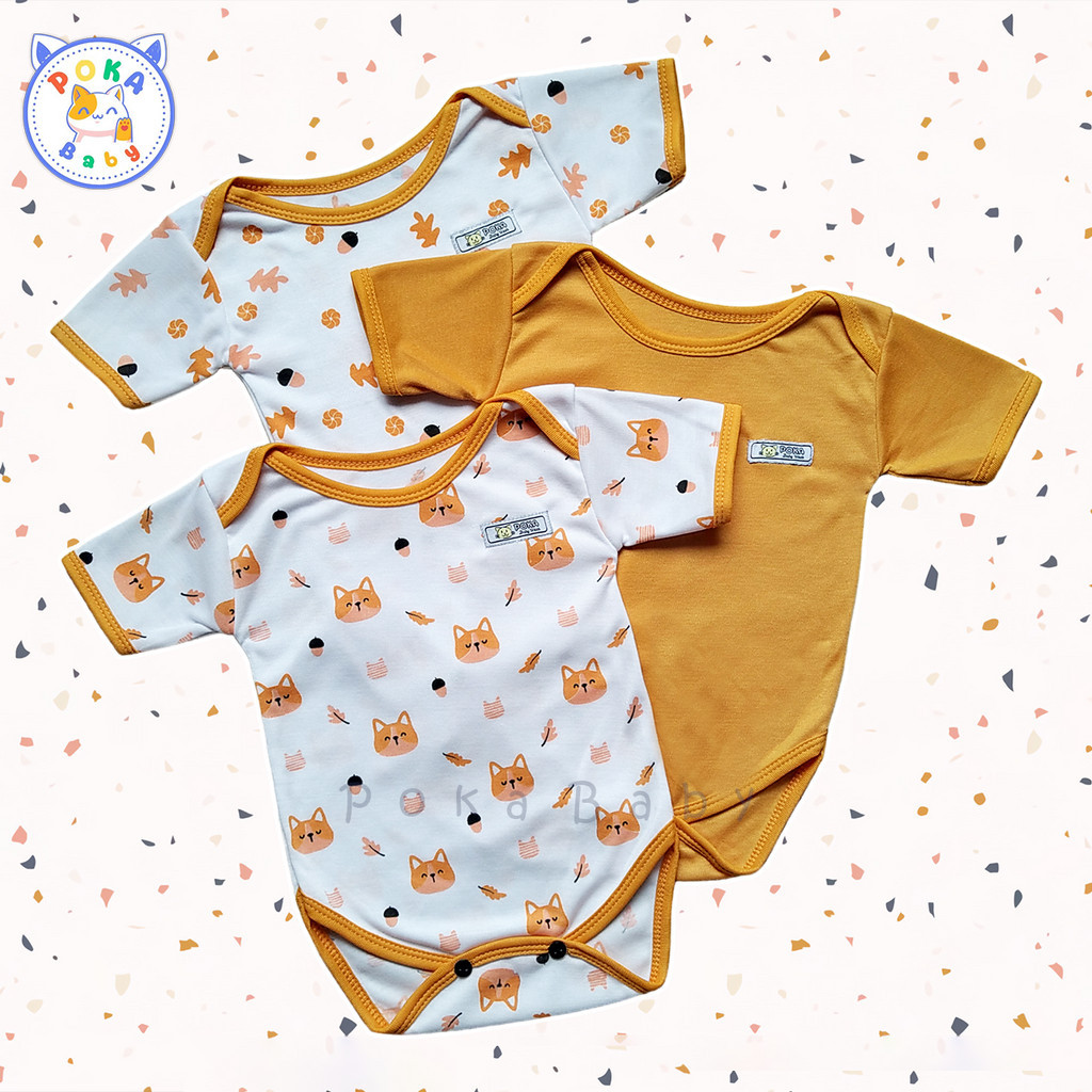 3 件/1 件嬰兒短套頭衫芥末狐狸系列 POKA SNI 0-6 個月 KD14