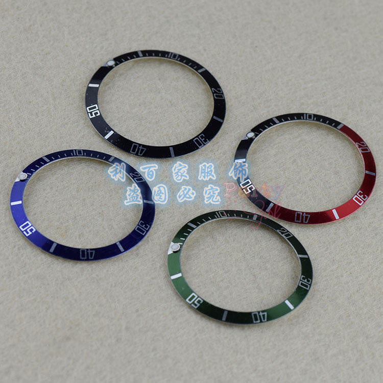 手錶配件 代用老水鬼系列 藍色/黑/紅黑/綠數字刻度外圈 錶盤圈