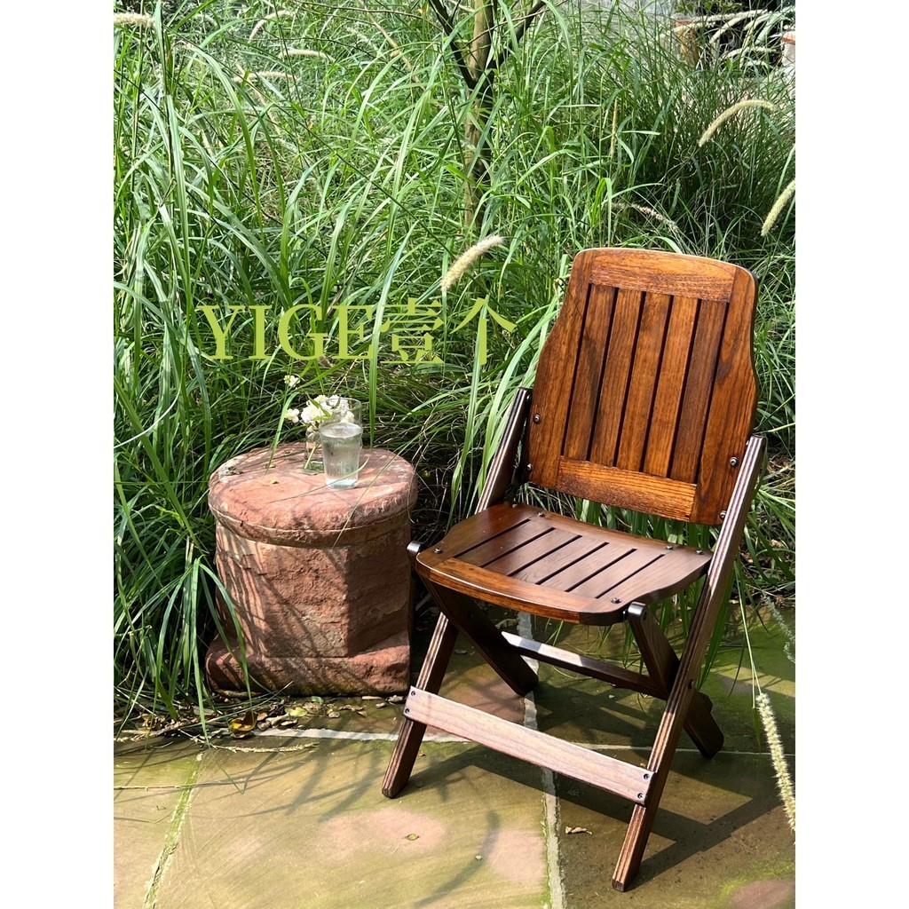 復古中古熏棕實木椅子靠背椅餐椅靠椅陽台摺疊家用休閑椅