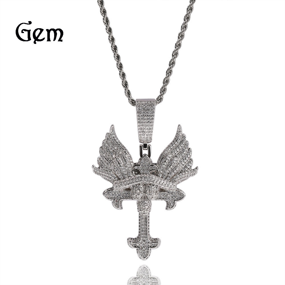 歐美嘻哈十字架項鍊小眾創意天使之翼十字造型吊墜情侶項鍊毛衣鏈