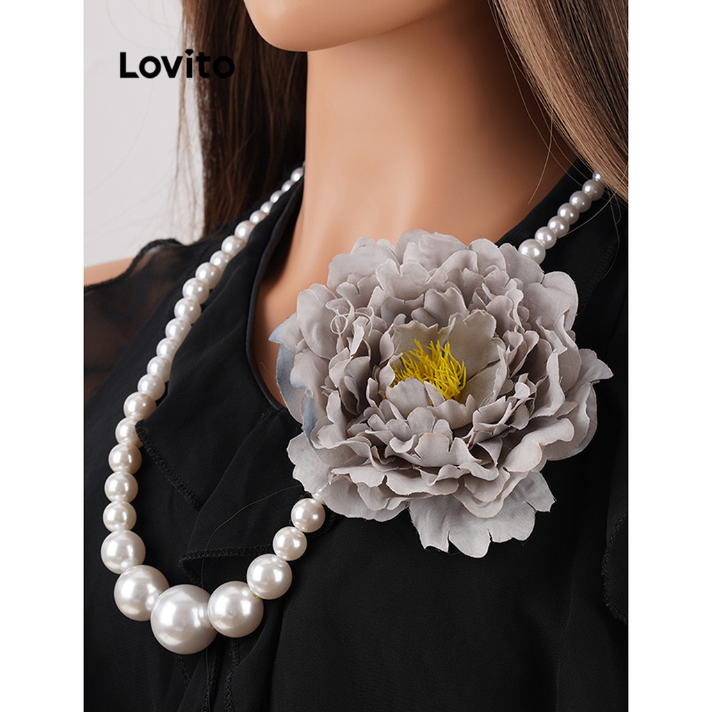 Lovito 女士休閒花卉花朵珍珠項鍊 LCS06095