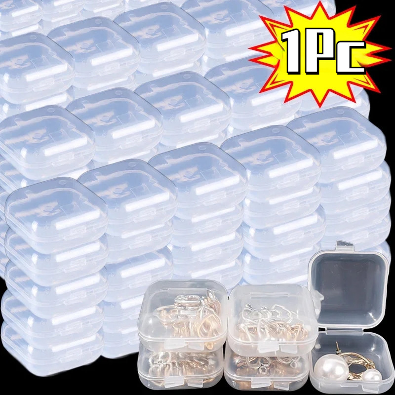 Sfse - 耳環戒指容器架 - 透明方形收納盒 - 便攜式、防塵 - 珠寶包裝展示櫃 - 迷你塑料收納盒 - 翻蓋設計