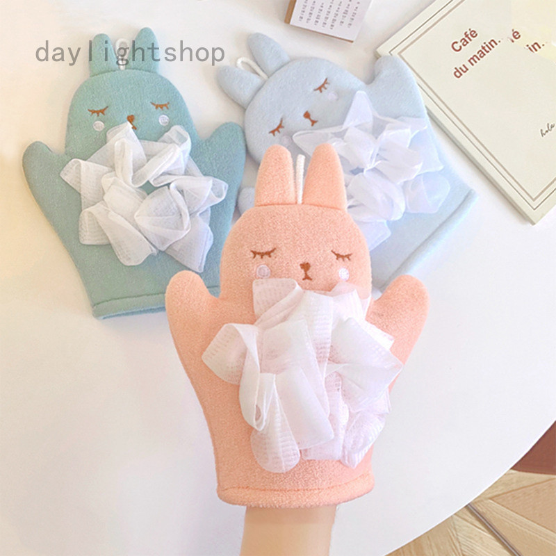 Dl 1 件兒童卡通兔子浴巾擦洗手套身體清潔海綿