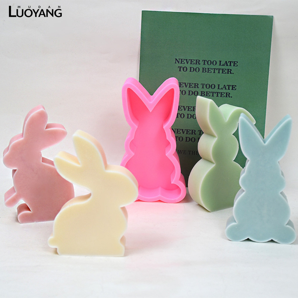 洛陽牡丹 可愛兔子香薰蠟燭矽膠模具 DIY製作石膏動物擺件家庭裝飾