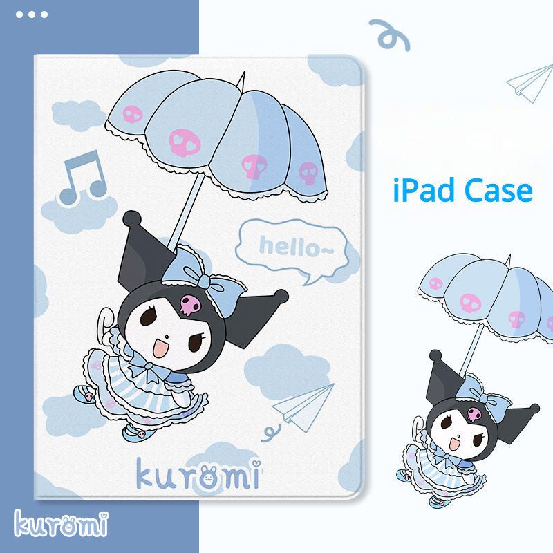 【適用於 Ipad 保護套】iPad 保護套第 10 代可愛卡通 Kuromi 帶筆槽 Mini5/6 2018 絲綢材