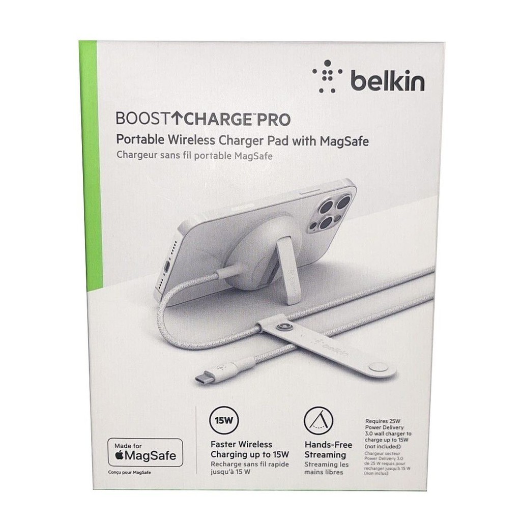 Belkin 便攜式無線充電板 15W WIA004(白, 不含充電頭) MagSafe iPhone適用(平行進口)