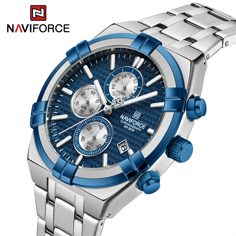 Naviforce 豪華男士手錶不銹鋼時尚石英商務日曆時鐘
