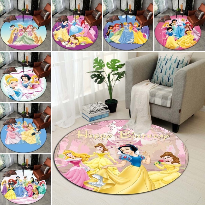可愛迪士尼公主卡通地毯軟爬行墊防光滑圓形地毯兒童遊戲墊臥室家居裝飾