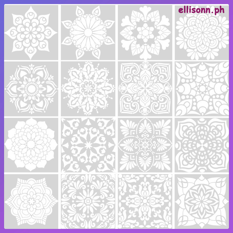 16 件裝花卉繪圖模板曼陀羅模板灑花模板可重複使用的繪畫愛麗生