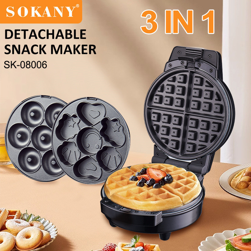 早餐機 麵包機 加熱機外貿出口SOKANY08006三明治機可拆卸3合1華夫甜甜圈機卡通蛋糕機