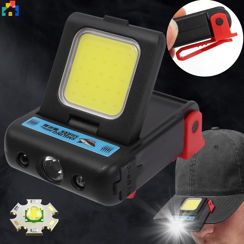 戶外便攜式 COB 大型泛光燈 LED 頭燈 USB 可充電帽夾夜燈,帶傳感器功能,適合釣魚遠足
