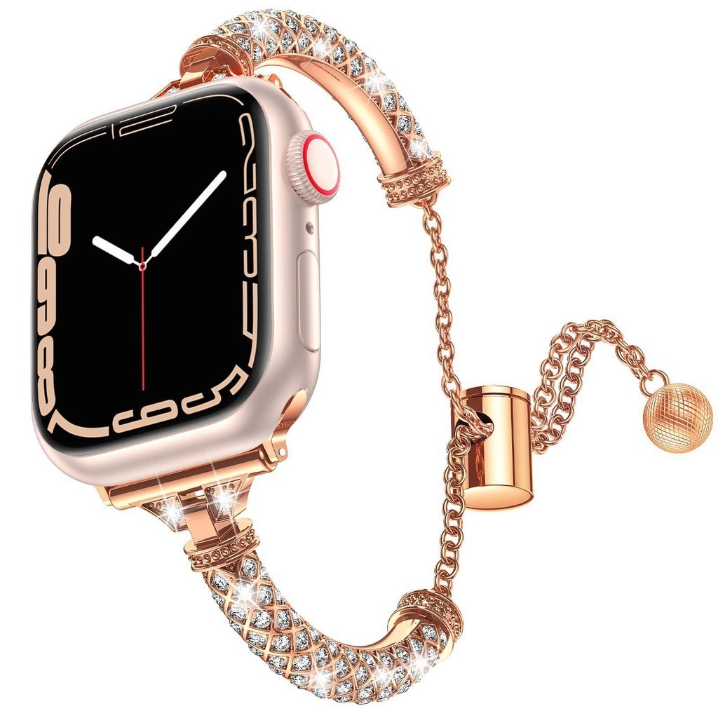 適用於蘋果錶帶apple watch滿鑽錶帶iwatch不鏽鋼手鐲金屬手鍊蘋果手錶帶