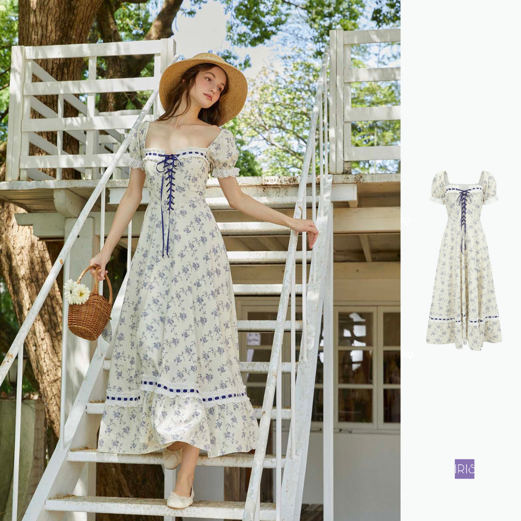 「原創設計」IRIS x LACE MADE 系列 24新款  ID1708 白色樹莓花海魚骨洋裝