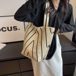 現貨女包包側揹包 針織單肩包 托特包 高階感大容量女學生水桶包 編織包 斜挎包