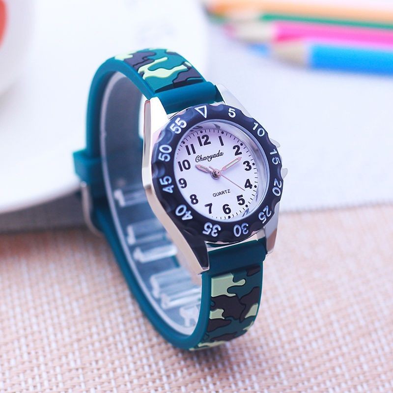 兒童手錶新款戶外運動迷彩小男孩手錶學生兒童認識時間石英防水電子潮腕錶