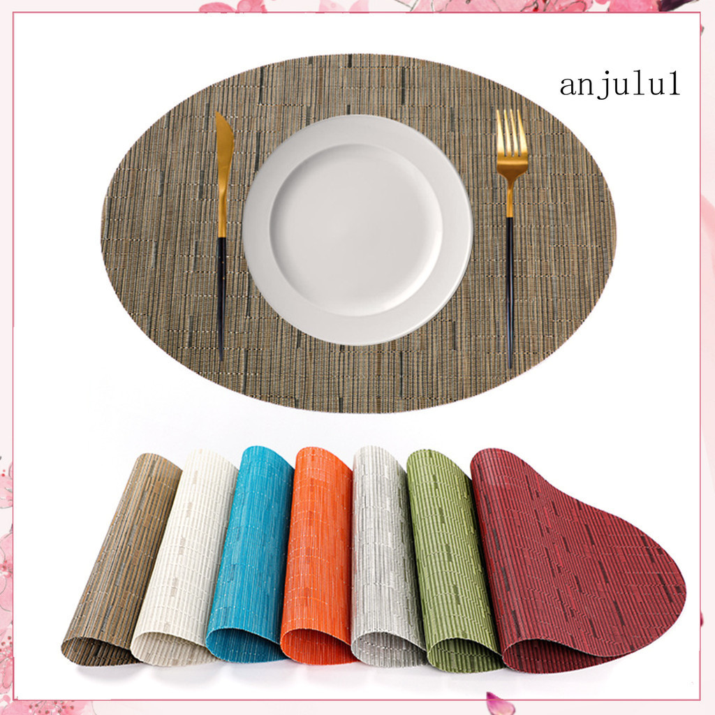 (ANU) 2 件竹紋餐墊橢圓形防燙耐熱防滑防水隔熱 PVC 洗碗機安全餐桌裝飾墊廚房用品