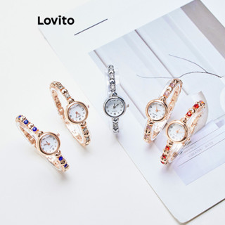 Lovito 優雅石英錶心型鏈條水鑽手鍊時尚輕奢女士石英錶 LFA78162