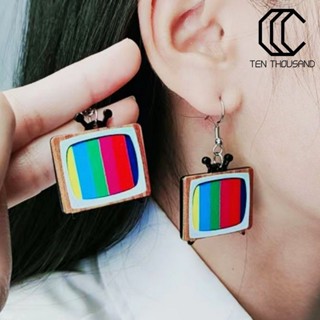 [TST]電視機造型耳環耳環復古彩色趣味方塊耳墜耳飾女