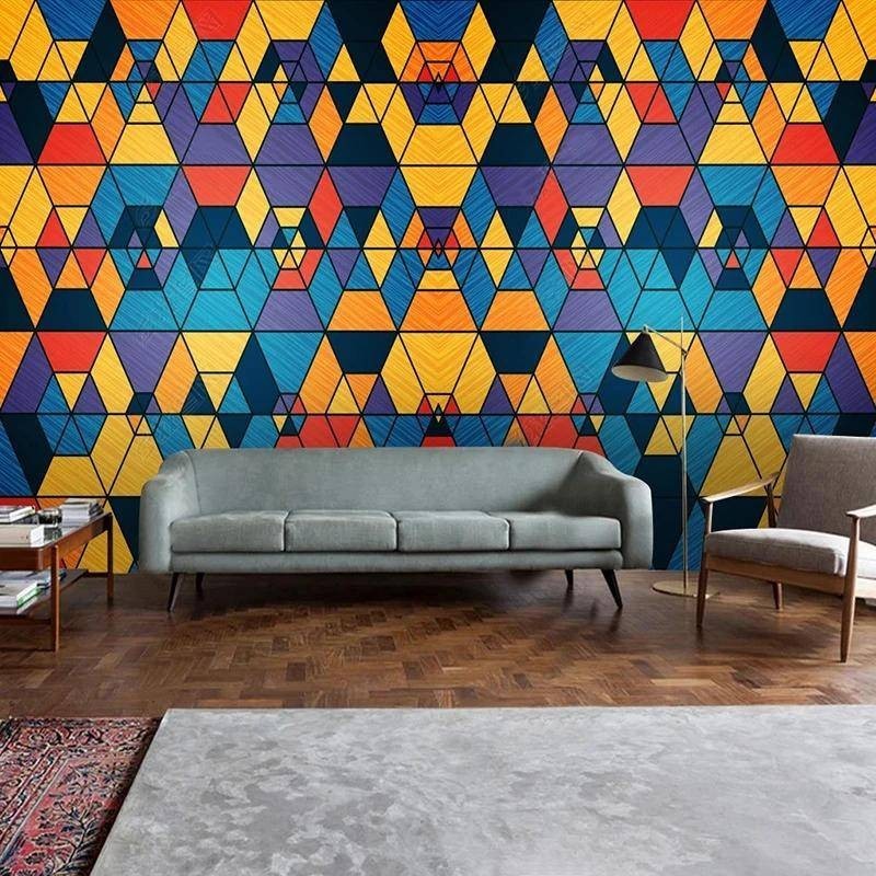定制現代抽象炫彩幾何人物3d壁畫客廳臥室電視沙發背景牆紙貼紙