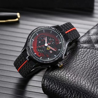 FERRARI 2023男士新款法拉利時尚簡約防水手錶戶外矽膠運動手錶休閒商務日曆手錶