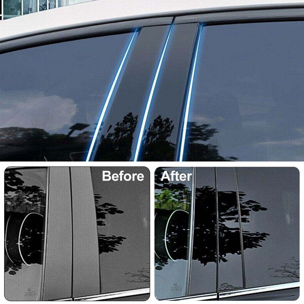 6 件裝黑色車門窗中柱 BC 柱柱飾條鏡面效果 PC 材料貼紙適用於福特 Kuga Escape 2013-2019