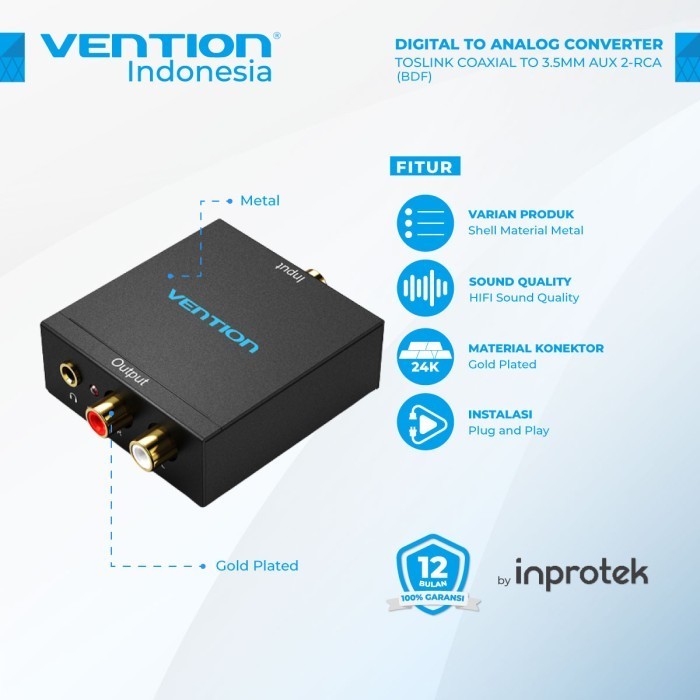 Vention BDE 同軸數字音頻光纖 SPDIF 到輔助音頻 3.5 毫米 RCA BDF-EU