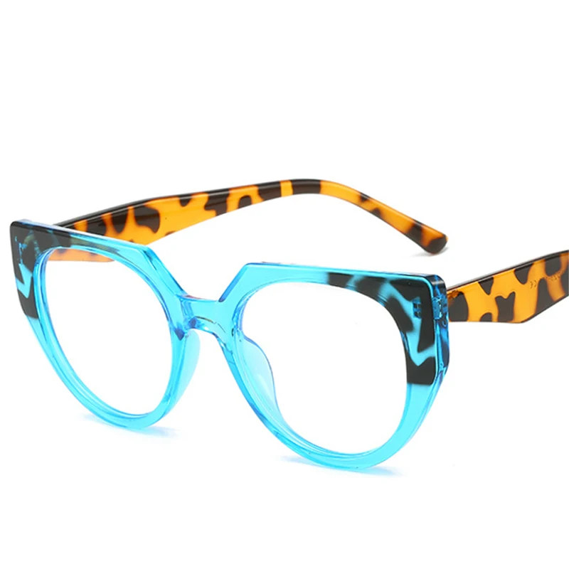 多邊形貓眼女撞色眼鏡框防藍光時尚眼鏡男光學豹紋框