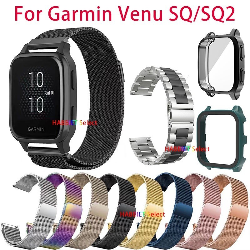 Garmin venu sq2 venu sq music 金屬錶帶 不銹鋼米蘭尼斯 Venu 保護殼 保護膜 磁吸腕帶