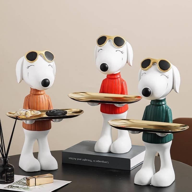 創意玩具狗帶眼鏡擺件聚會客廳輕奢托盤裝飾