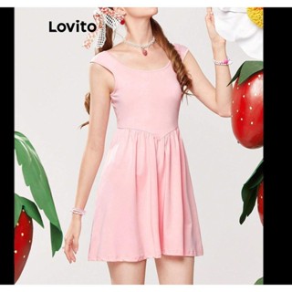 Lovito 女士可愛素色百褶洋裝 LSL01028