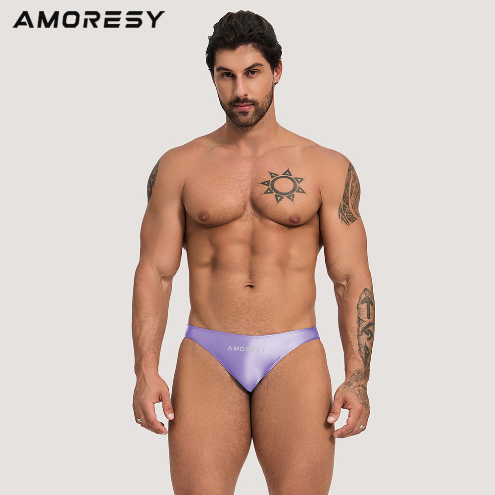 【速發】AMORESY Oceanus系列男士日系素色氨綸超低腰性感運動三角泳褲