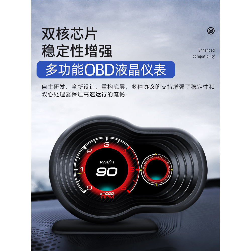 汽車OBD儀表多功能改裝車速渦輪錶轉速表油溫表水溫表顯示器通用